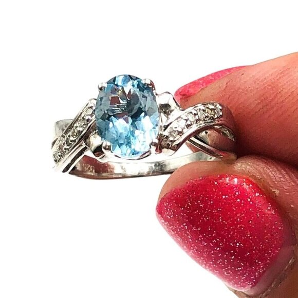 Bradford Exchange Blue Aquamarine Sterling Silver Ring Size 5.5 - Picture 1 of 3